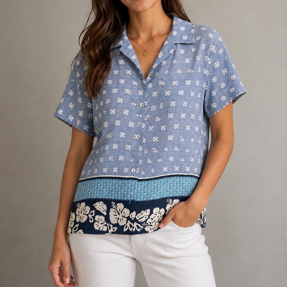 Pussers Silk Shirt & Tank Set Womens Small Blue Excellent Tropical Floral 2pc